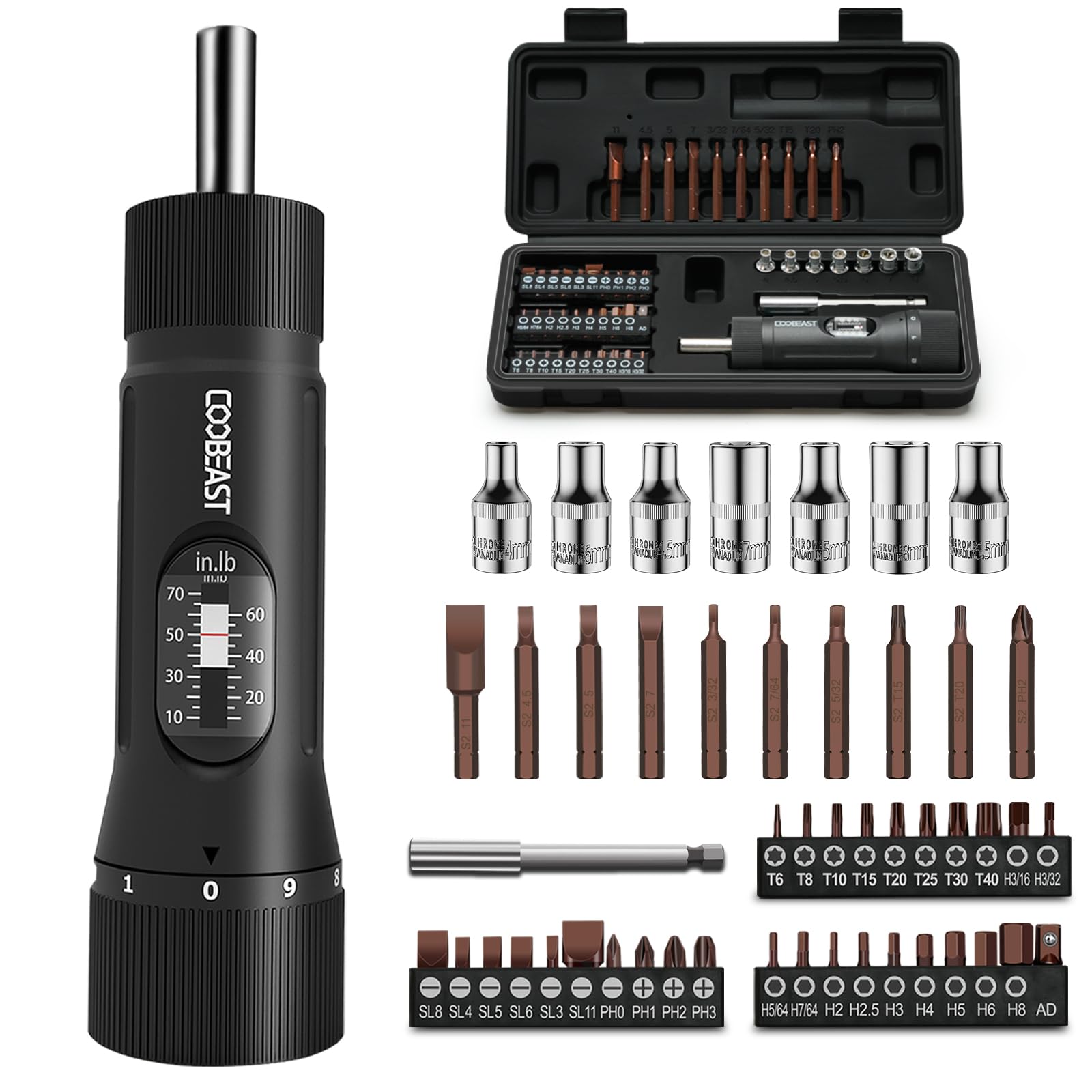 coobeast 49 Pcs Torque Screwdriver 10-70 Inch Pound Torque